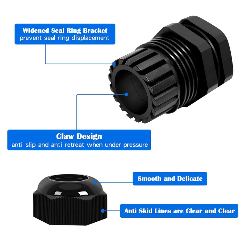 Tnuocke 20 Pcs Nylon Cable Glands 3/8"" Npt,Waterproof Adjustable Diameter 3-8Mm Cable Connectors,Plastic Cable Gland Joints With Gaskets 3/8 Npt-Bk - Image 2